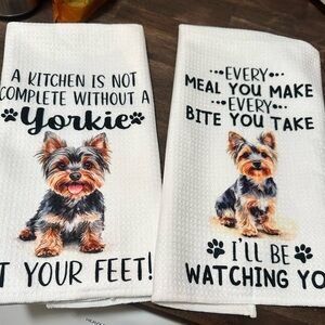 New .. Yorkie Dog Print Kitchen Towel set  - White waffle